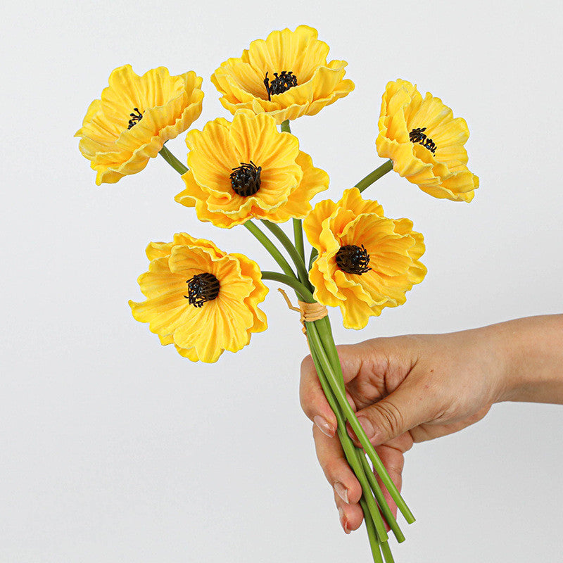 Realistic Artificial Poppy Stems, 6-Head PU Poppies 12" Long for Wedding Decor, Home Vase Arrangements & Commercial Displays