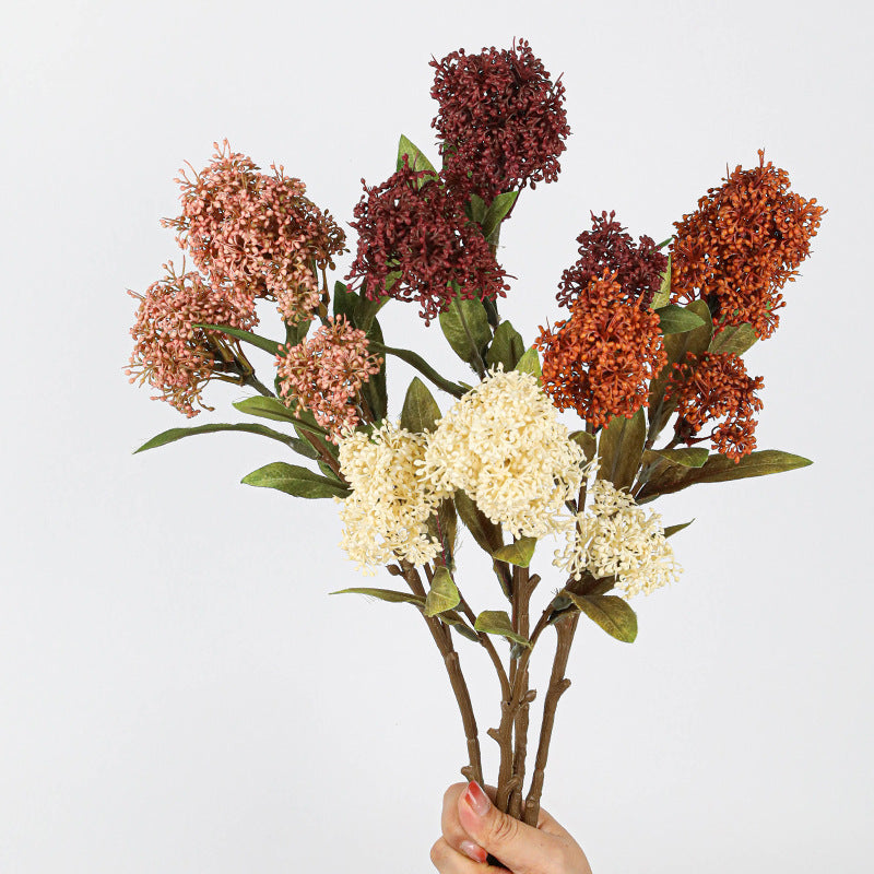 3‑Head Skimmia Artificial Flowers, 23" Real-Touch Faux Florals for Holiday Decor, Weddings & Home Vases – Bulk Discounts Available