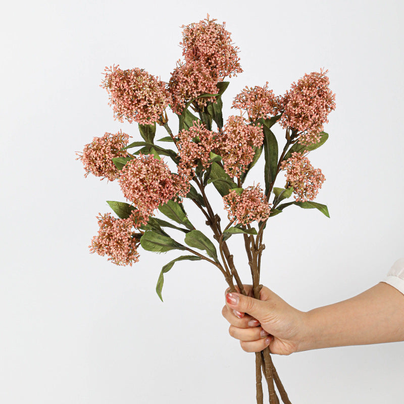 3‑Head Skimmia Artificial Flowers, 23" Real-Touch Faux Florals for Holiday Decor, Weddings & Home Vases – Bulk Discounts Available