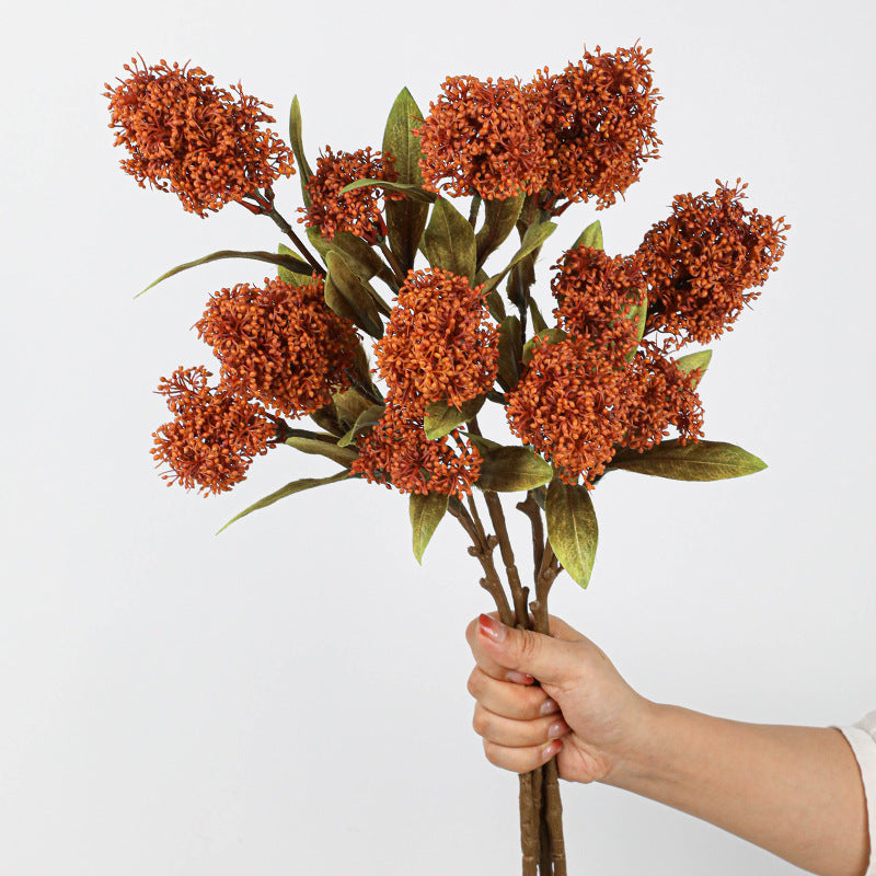 3‑Head Skimmia Artificial Flowers, 23" Real-Touch Faux Florals for Holiday Decor, Weddings & Home Vases – Bulk Discounts Available