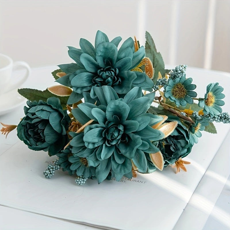 Artificial Dahlia Stem, 12" Tall with 6.5" Bloom, Real-Touch Faux Flower for Vase Arrangements, Wedding Decor, Fall Home Styling