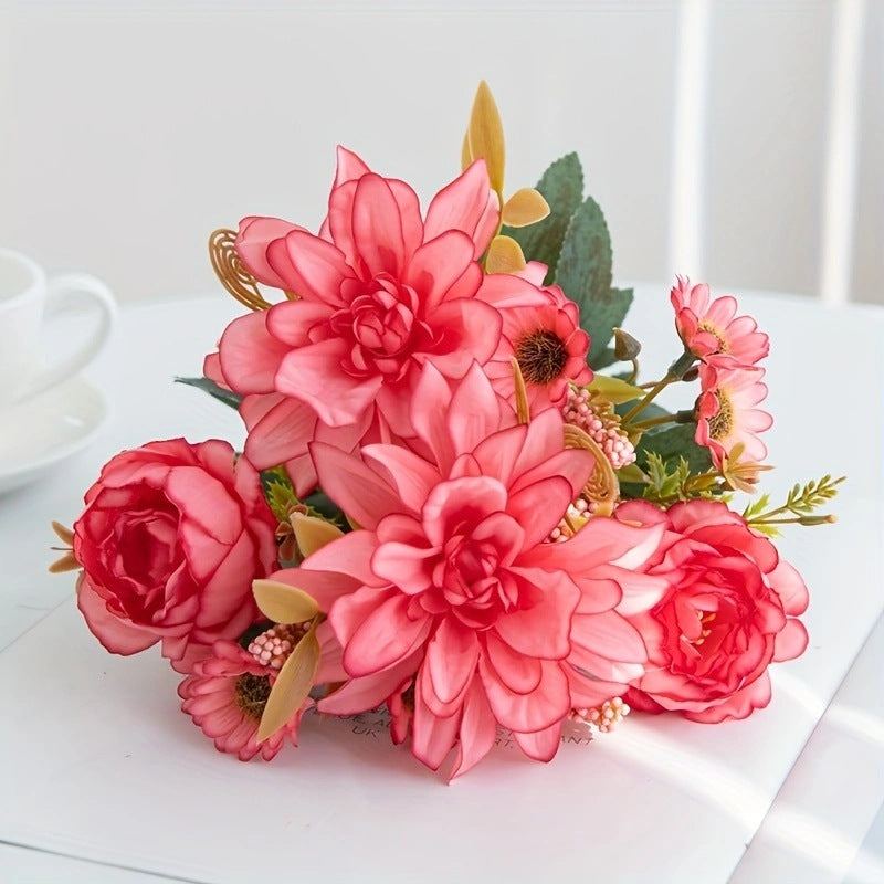 Artificial Dahlia Stem, 12" Tall with 6.5" Bloom, Real-Touch Faux Flower for Vase Arrangements, Wedding Decor, Fall Home Styling