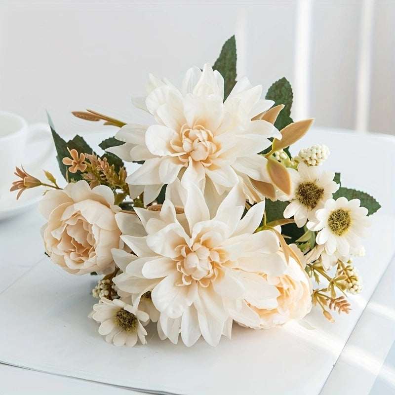 Artificial Dahlia Stem, 12" Tall with 6.5" Bloom, Real-Touch Faux Flower for Vase Arrangements, Wedding Decor, Fall Home Styling