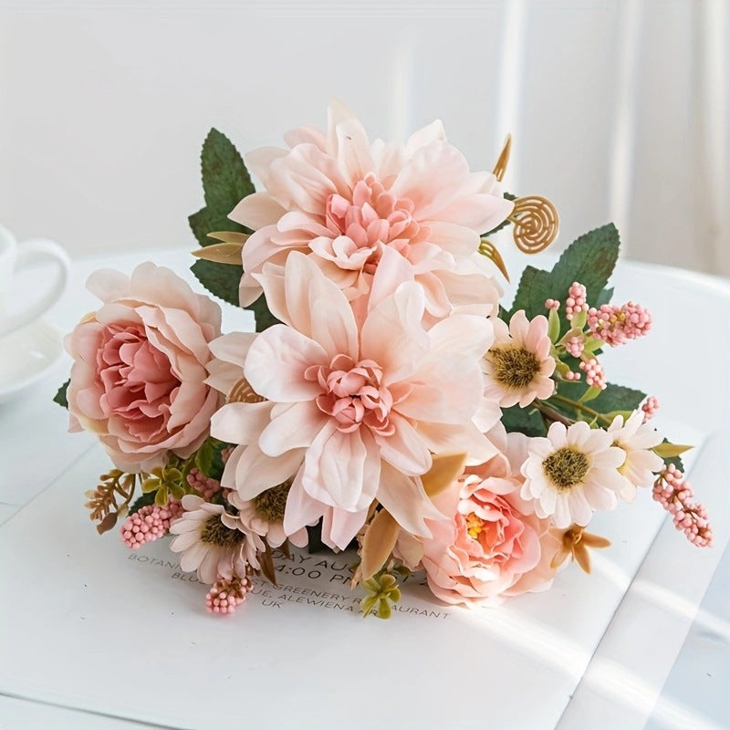 Artificial Dahlia Stem, 12" Tall with 6.5" Bloom, Real-Touch Faux Flower for Vase Arrangements, Wedding Decor, Fall Home Styling