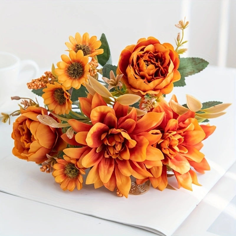 Artificial Dahlia Stem, 12" Tall with 6.5" Bloom, Real-Touch Faux Flower for Vase Arrangements, Wedding Decor, Fall Home Styling