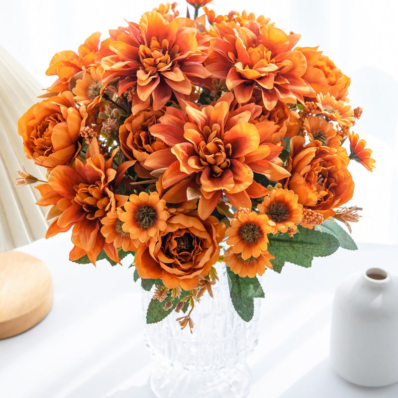 Artificial Dahlia Stem, 12" Tall with 6.5" Bloom, Real-Touch Faux Flower for Vase Arrangements, Wedding Decor, Fall Home Styling