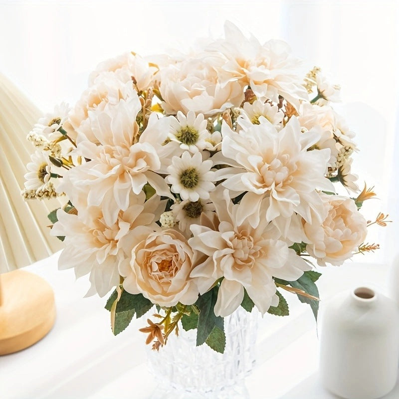 Artificial Dahlia Stem, 12" Tall with 6.5" Bloom, Real-Touch Faux Flower for Vase Arrangements, Wedding Decor, Fall Home Styling