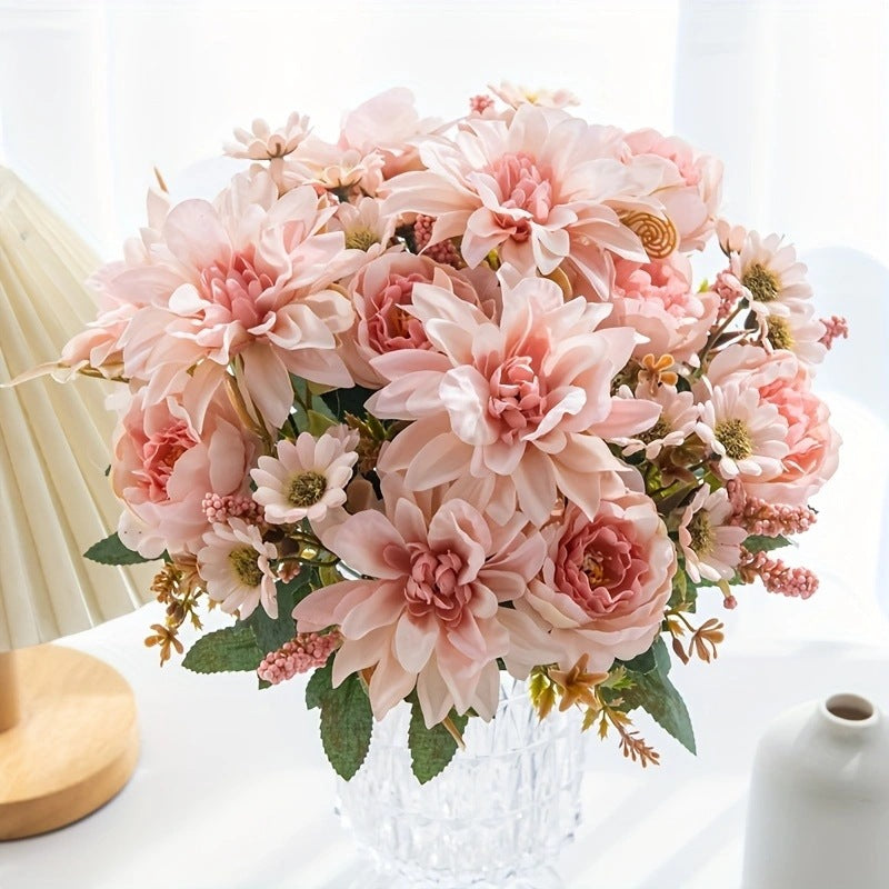 Artificial Dahlia Stem, 12" Tall with 6.5" Bloom, Real-Touch Faux Flower for Vase Arrangements, Wedding Decor, Fall Home Styling