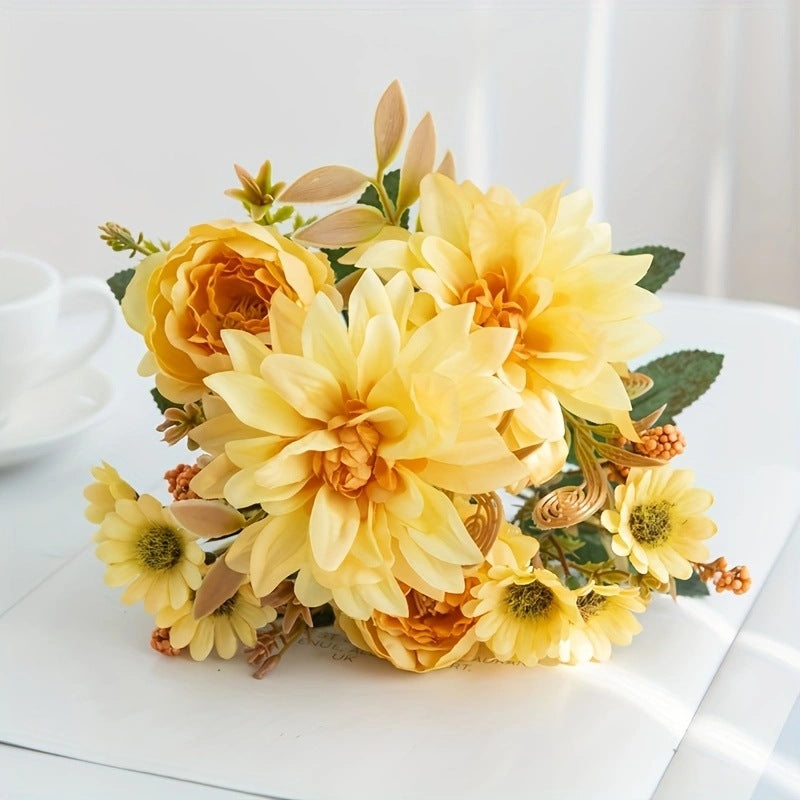Artificial Dahlia Stem, 12" Tall with 6.5" Bloom, Real-Touch Faux Flower for Vase Arrangements, Wedding Decor, Fall Home Styling