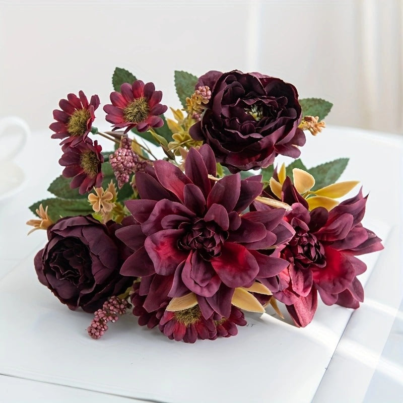 Artificial Dahlia Stem, 12" Tall with 6.5" Bloom, Real-Touch Faux Flower for Vase Arrangements, Wedding Decor, Fall Home Styling