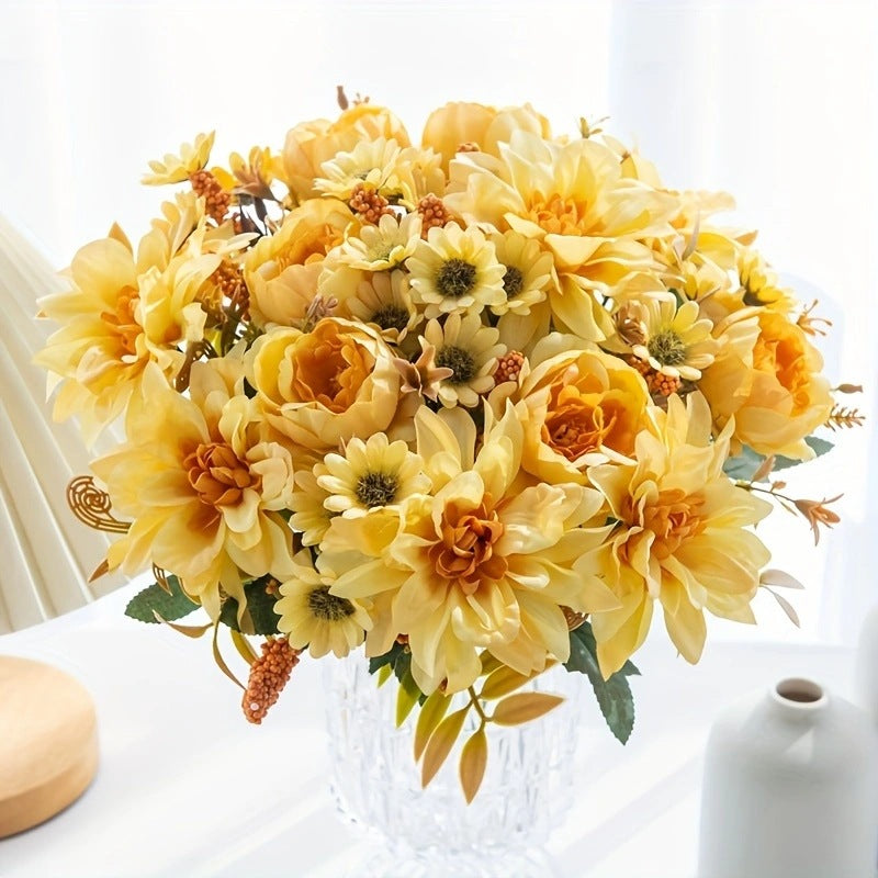 Artificial Dahlia Stem, 12" Tall with 6.5" Bloom, Real-Touch Faux Flower for Vase Arrangements, Wedding Decor, Fall Home Styling
