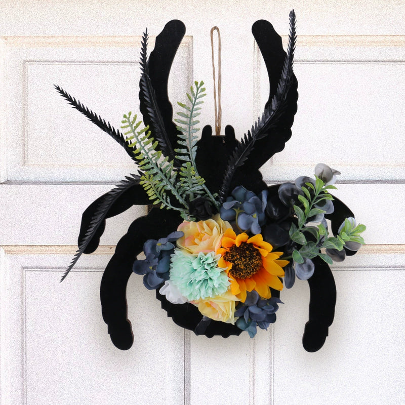 Spider Wooden Halloween Wreath, 12" Real-Touch Faux Floral Decorative Hanging Circle, Perfect for Indoor & Outdoor, Window Display, Party Decor