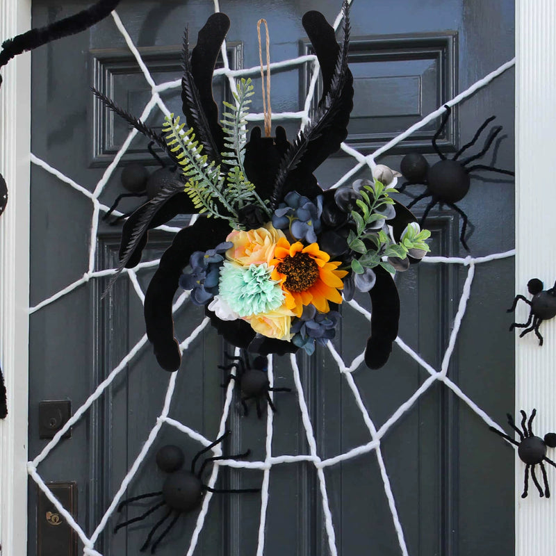 Spider Wooden Halloween Wreath, 12" Real-Touch Faux Floral Decorative Hanging Circle, Perfect for Indoor & Outdoor, Window Display, Party Decor