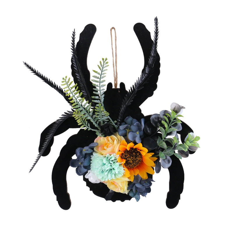 Spider Wooden Halloween Wreath, 12" Real-Touch Faux Floral Decorative Hanging Circle, Perfect for Indoor & Outdoor, Window Display, Party Decor
