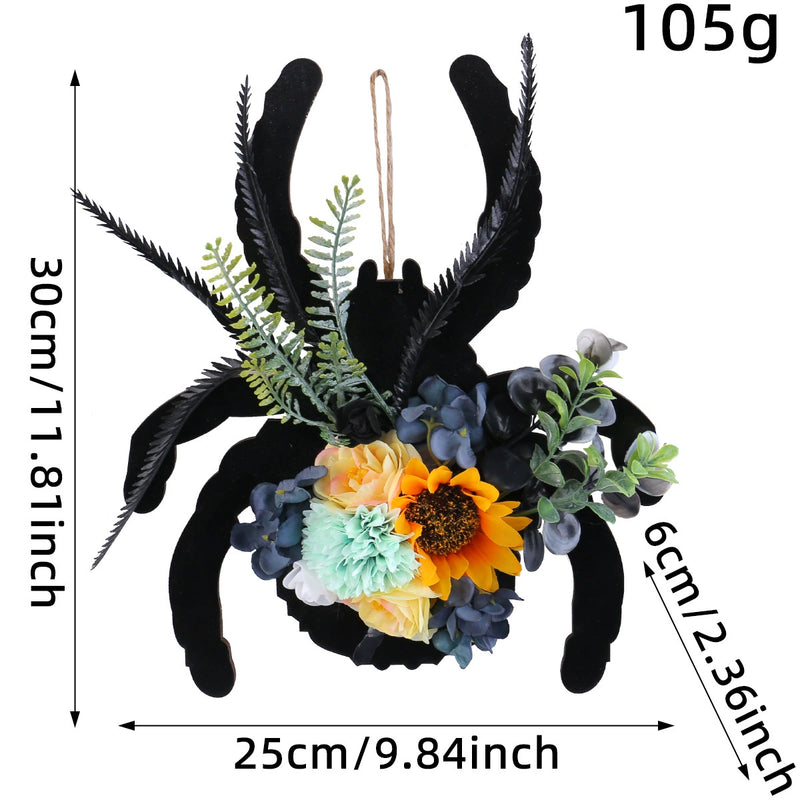 Spider Wooden Halloween Wreath, 12" Real-Touch Faux Floral Decorative Hanging Circle, Perfect for Indoor & Outdoor, Window Display, Party Decor