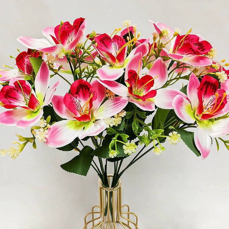 Real Touch Silk Orchid Stems - Set of 6 Lifelike Faux Flowers, 14" Tall with 3.5" Blooms, Bendable Stems for Vase Arrangements, Wedding Decor, Home & Office