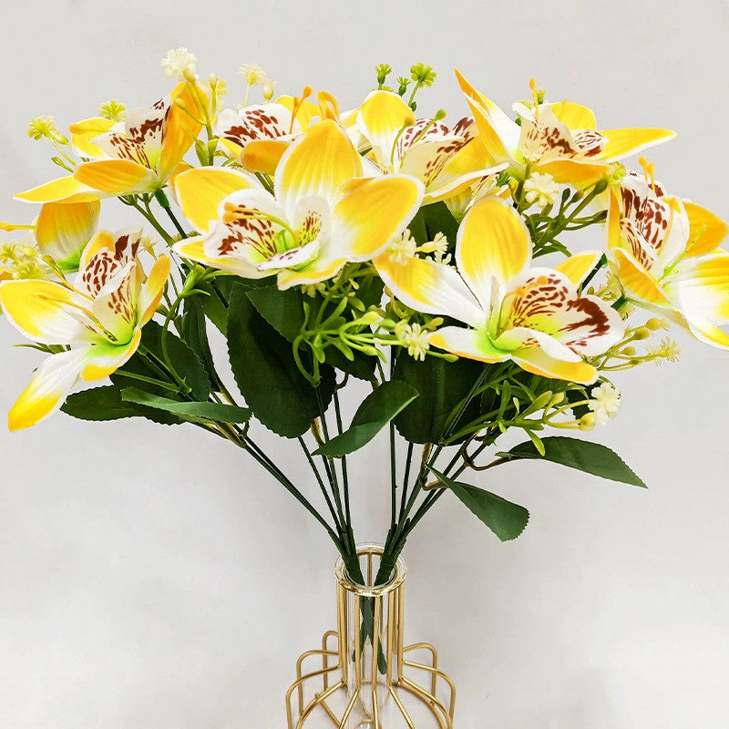 Real Touch Silk Orchid Stems - Set of 6 Lifelike Faux Flowers, 14" Tall with 3.5" Blooms, Bendable Stems for Vase Arrangements, Wedding Decor, Home & Office