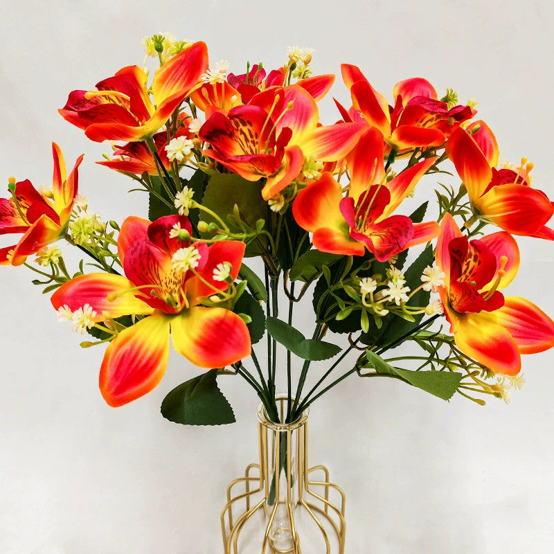 Real Touch Silk Orchid Stems - Set of 6 Lifelike Faux Flowers, 14" Tall with 3.5" Blooms, Bendable Stems for Vase Arrangements, Wedding Decor, Home & Office