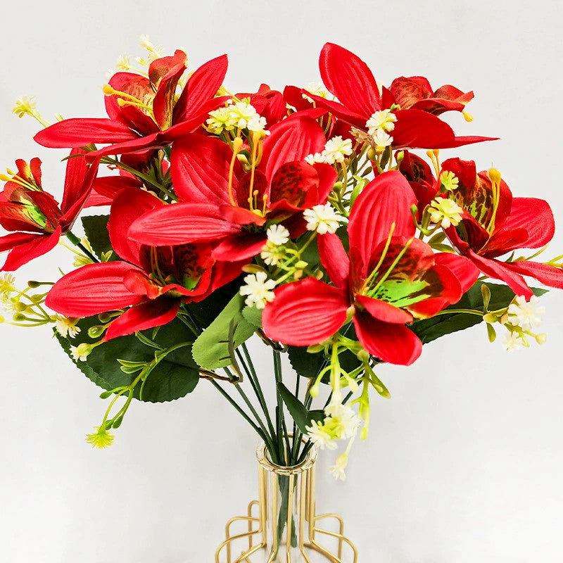 Real Touch Silk Orchid Stems - Set of 6 Lifelike Faux Flowers, 14" Tall with 3.5" Blooms, Bendable Stems for Vase Arrangements, Wedding Decor, Home & Office