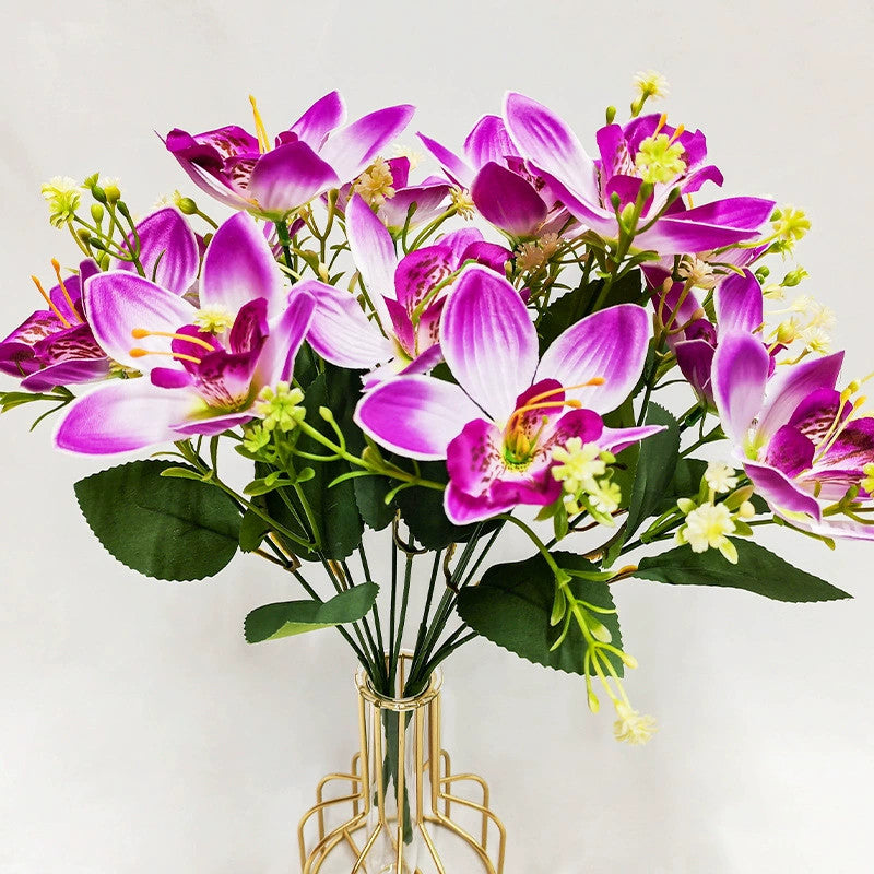 Real Touch Silk Orchid Stems - Set of 6 Lifelike Faux Flowers, 14" Tall with 3.5" Blooms, Bendable Stems for Vase Arrangements, Wedding Decor, Home & Office