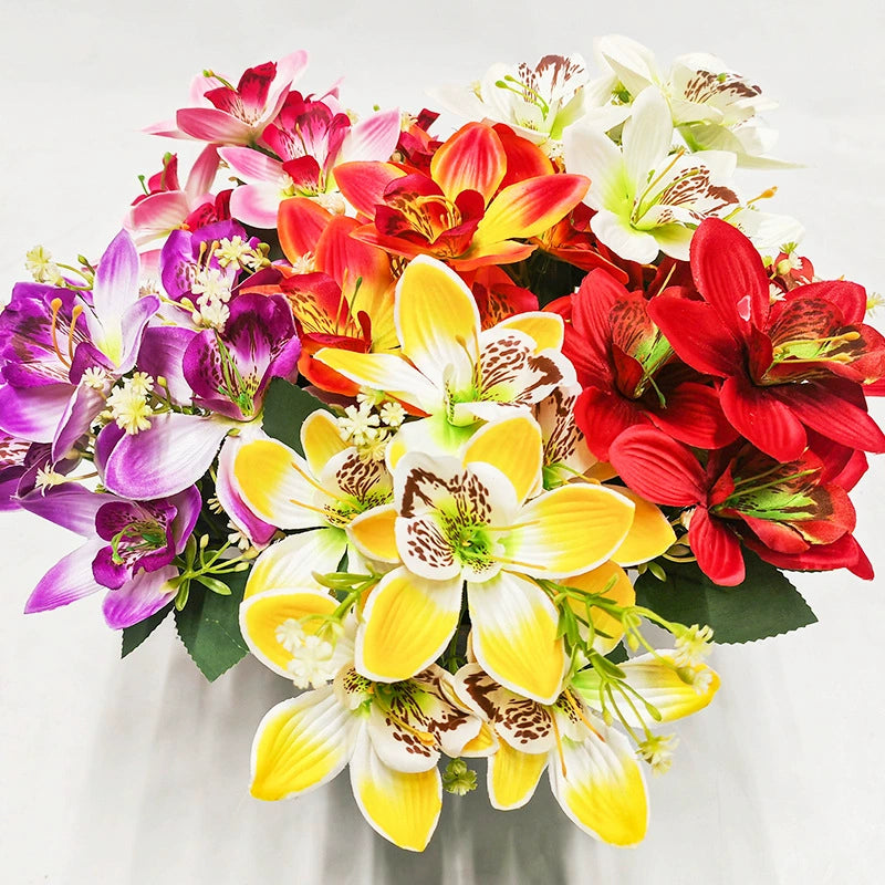 Real Touch Silk Orchid Stems - Set of 6 Lifelike Faux Flowers, 14" Tall with 3.5" Blooms, Bendable Stems for Vase Arrangements, Wedding Decor, Home & Office