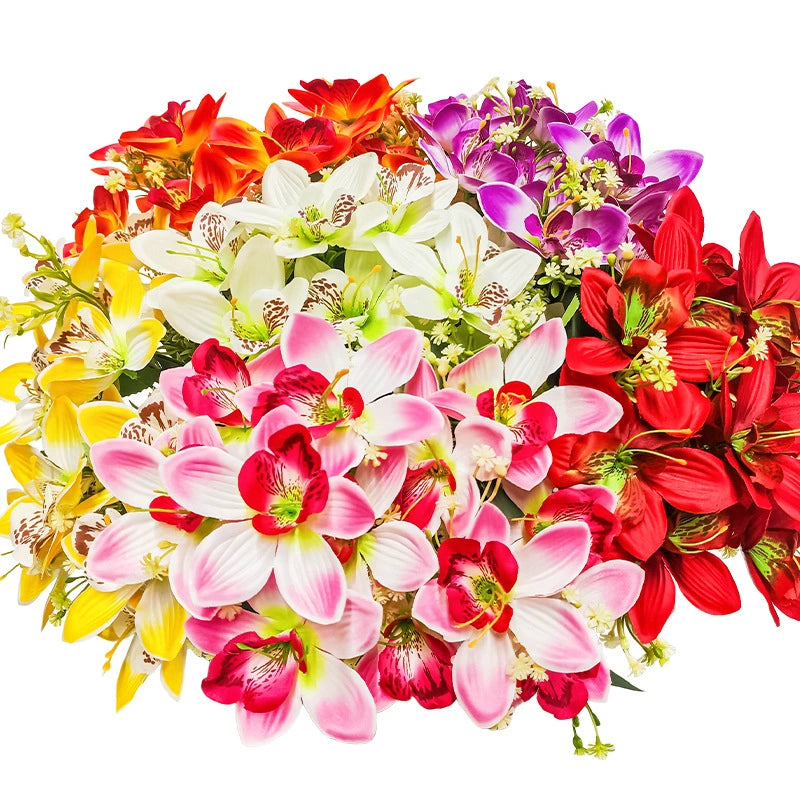 Real Touch Silk Orchid Stems - Set of 6 Lifelike Faux Flowers, 14" Tall with 3.5" Blooms, Bendable Stems for Vase Arrangements, Wedding Decor, Home & Office