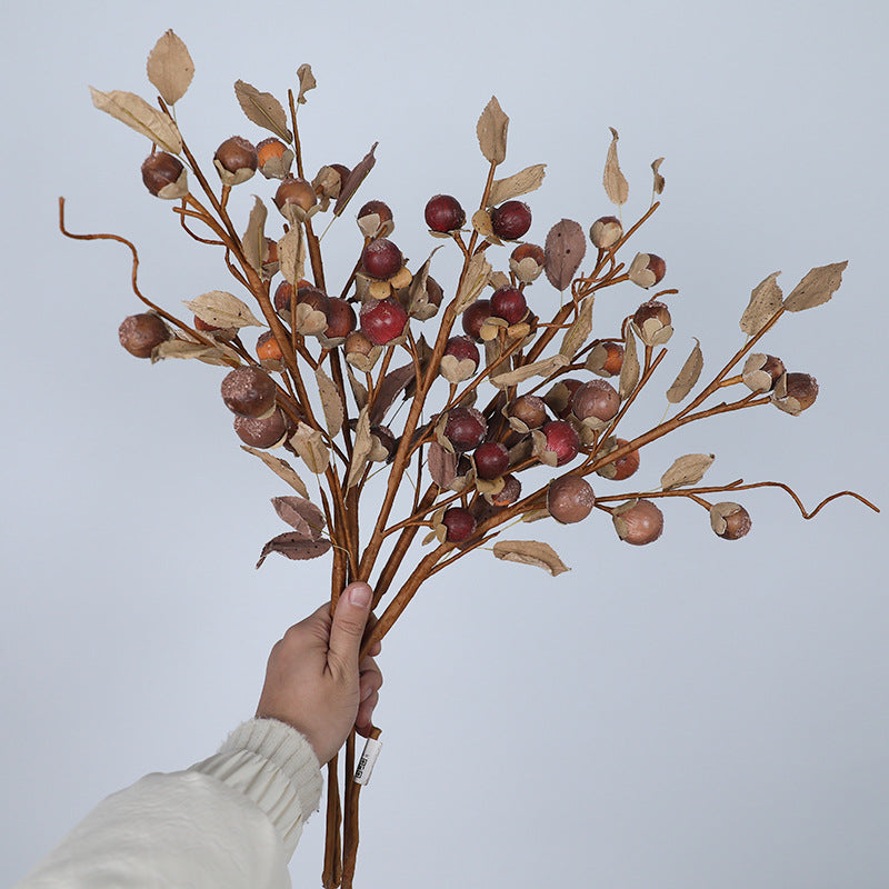 16" Realistic Dried Monk Fruit Stems, Set of 2 - Rustic Fall Decor for Centerpieces, Wedding Florals & Boho Home Styling, Artificial Fruit for Vases and Seasonal Displays