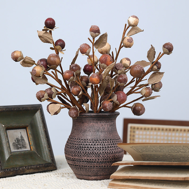 16" Realistic Dried Monk Fruit Stems, Set of 2 - Rustic Fall Decor for Centerpieces, Wedding Florals & Boho Home Styling, Artificial Fruit for Vases and Seasonal Displays
