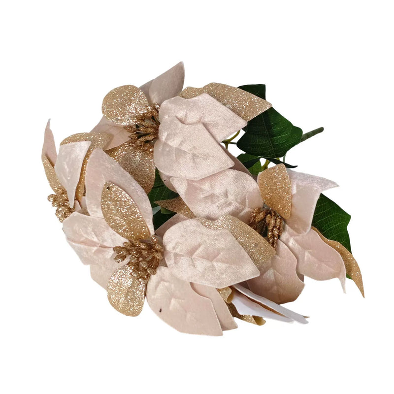 17" Realistic Artificial Poinsettia Stem with Gold Dust - Christmas Decor, Holiday Centerpiece, Wedding Floral Arrangement, Home Decor, Bulk Discounts Available