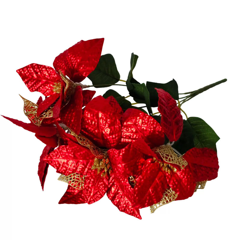 17" Realistic Artificial Poinsettia Stem with Gold Dust - Christmas Decor, Holiday Centerpiece, Wedding Floral Arrangement, Home Decor, Bulk Discounts Available