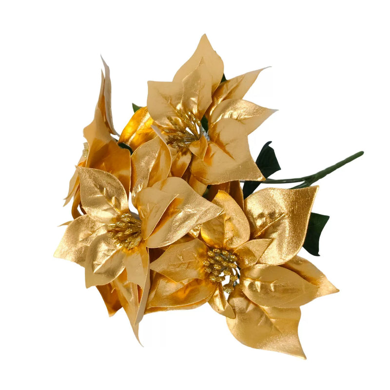 17" Realistic Artificial Poinsettia Stem with Gold Dust - Christmas Decor, Holiday Centerpiece, Wedding Floral Arrangement, Home Decor, Bulk Discounts Available
