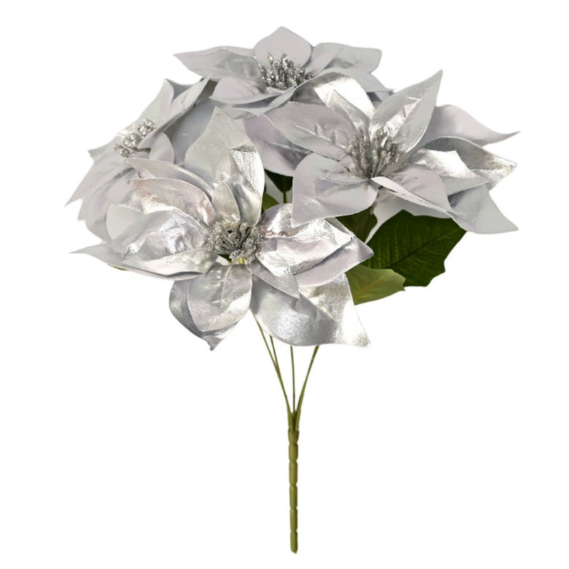 17" Realistic Artificial Poinsettia Stem with Gold Dust - Christmas Decor, Holiday Centerpiece, Wedding Floral Arrangement, Home Decor, Bulk Discounts Available