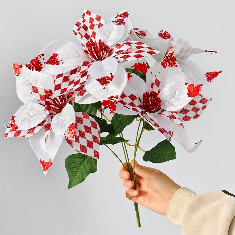 17" Realistic Artificial Poinsettia Stem with Gold Dust - Christmas Decor, Holiday Centerpiece, Wedding Floral Arrangement, Home Decor, Bulk Discounts Available