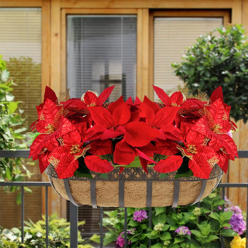 17" Realistic Artificial Poinsettia Stem with Gold Dust - Christmas Decor, Holiday Centerpiece, Wedding Floral Arrangement, Home Decor, Bulk Discounts Available