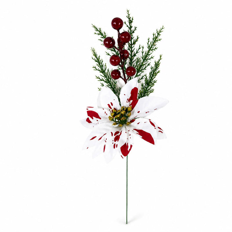 7-Piece Real-Touch Poinsettia Stems, 13" Artificial Christmas Flowers with Pine Cones – Bulk Holiday Decor for Weddings, Home, Retail Displays