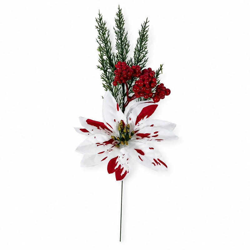 7-Piece Real-Touch Poinsettia Stems, 13" Artificial Christmas Flowers with Pine Cones – Bulk Holiday Decor for Weddings, Home, Retail Displays