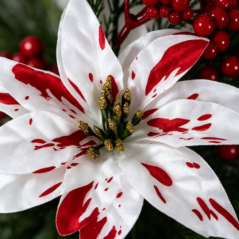 7-Piece Real-Touch Poinsettia Stems, 13" Artificial Christmas Flowers with Pine Cones – Bulk Holiday Decor for Weddings, Home, Retail Displays