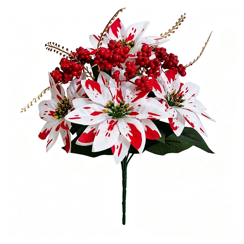 7-Piece Real-Touch Poinsettia Stems, 13" Artificial Christmas Flowers with Pine Cones – Bulk Holiday Decor for Weddings, Home, Retail Displays