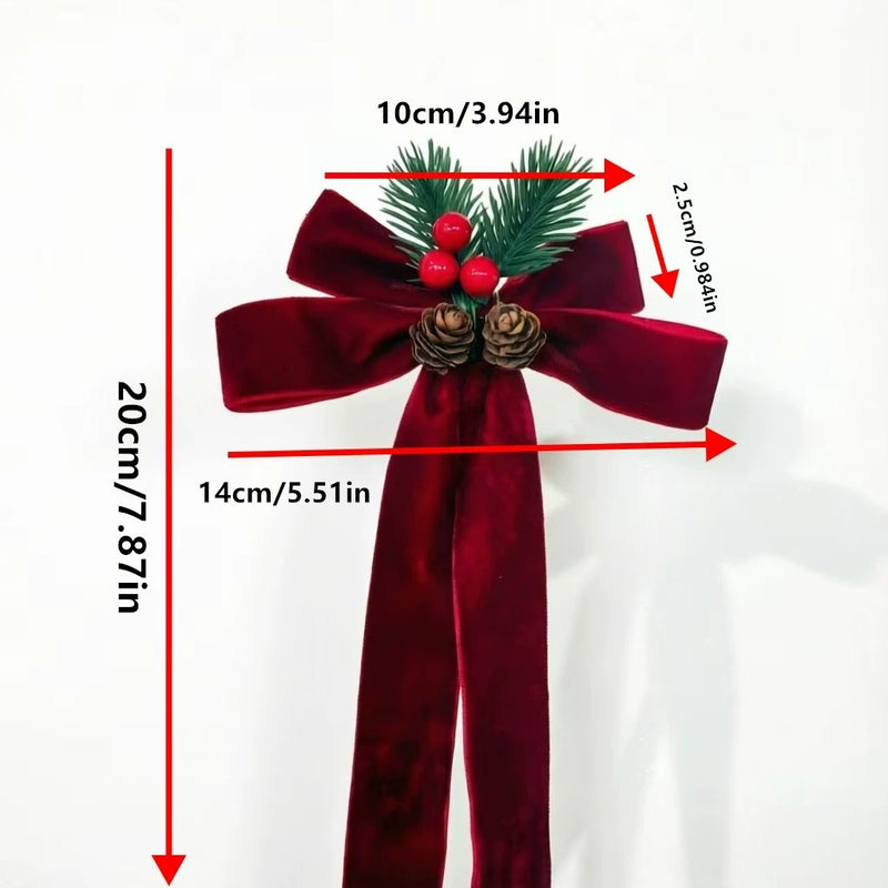 Velvet Bow & Bell Christmas Tree Ornaments, 7" Length, Set of 4, Holiday Home Decor, Wedding & Event Styling