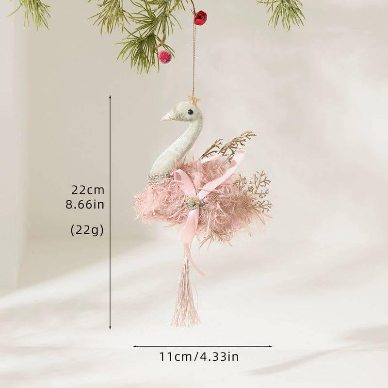 Velvet Christmas Ornament Set - 6 Elegant Pink & Green Flocked Swan Ball Decorations for Tree, Home, Weddings, Bulk Discounts