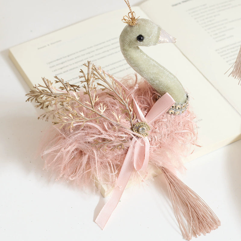 Velvet Christmas Ornament Set - 6 Elegant Pink & Green Flocked Swan Ball Decorations for Tree, Home, Weddings, Bulk Discounts