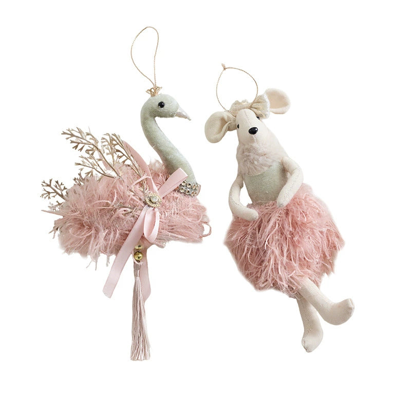 Velvet Christmas Ornament Set - 6 Elegant Pink & Green Flocked Swan Ball Decorations for Tree, Home, Weddings, Bulk Discounts