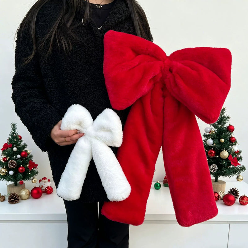 Velvet Christmas Bow Decor - Red & White Floral Accents for Holiday Parties, Weddings, Home Decor (12", 18", 27.5")
