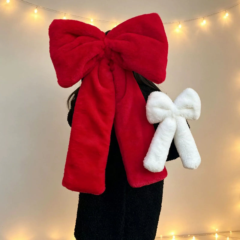 Velvet Christmas Bow Decor - Red & White Floral Accents for Holiday Parties, Weddings, Home Decor (12", 18", 27.5")