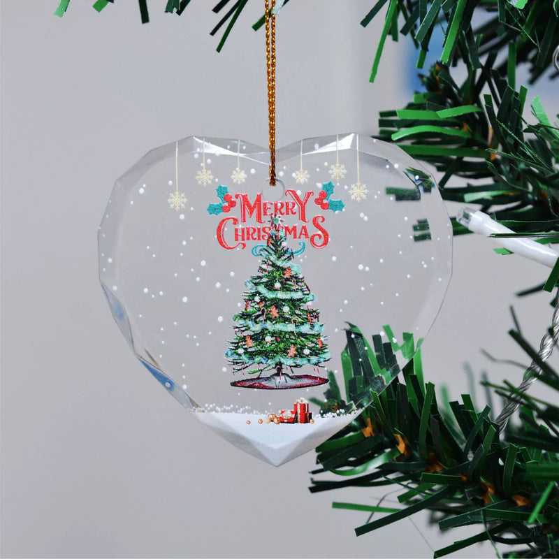 Christmas Heart Ornament - 3" Clear Crystal-Like Hanging Decor for Tree, Home & Holiday Displays