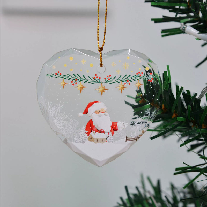 Christmas Heart Ornament - 3" Clear Crystal-Like Hanging Decor for Tree, Home & Holiday Displays