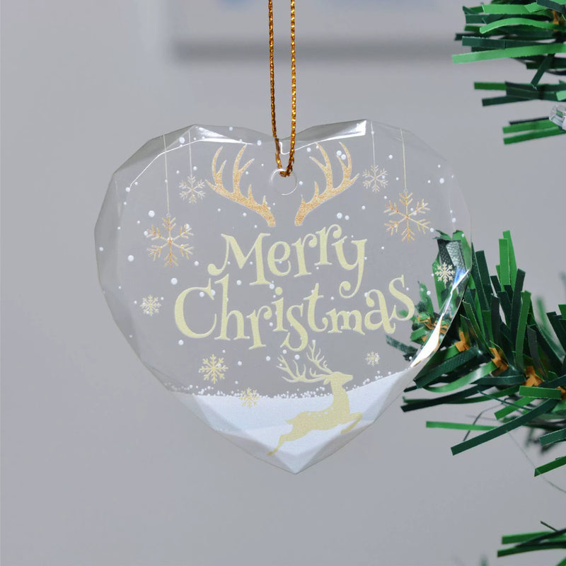 Christmas Heart Ornament - 3" Clear Crystal-Like Hanging Decor for Tree, Home & Holiday Displays