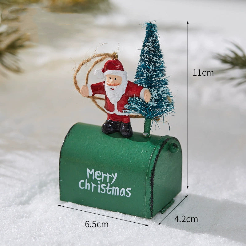Christmas Tree Ornaments Set - 20" Rustic Metal Hanging Decor with Santa & Reindeer, Holiday Home Decor, Wedding Party, DIY Seasonal Display