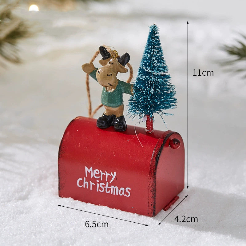 Christmas Tree Ornaments Set - 20" Rustic Metal Hanging Decor with Santa & Reindeer, Holiday Home Decor, Wedding Party, DIY Seasonal Display