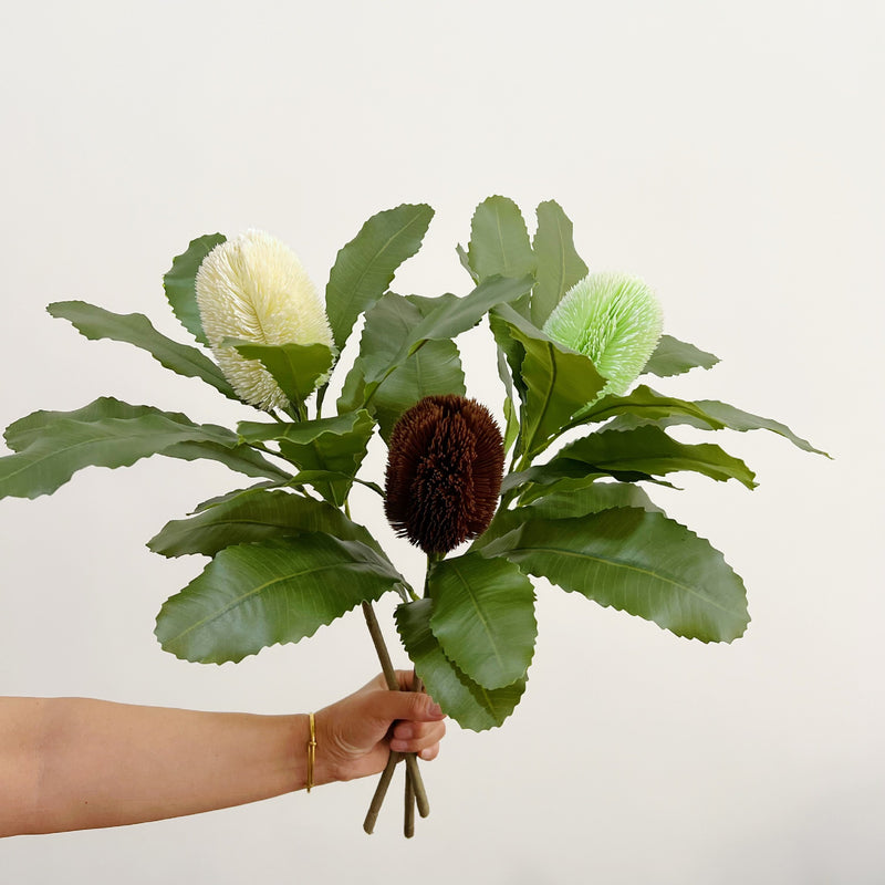 Artificial King Protea Flower Stem, 22" Real-Touch Plastic Faux Blooms for Vase Arrangements, Wedding Centerpieces, Home & Office Decor